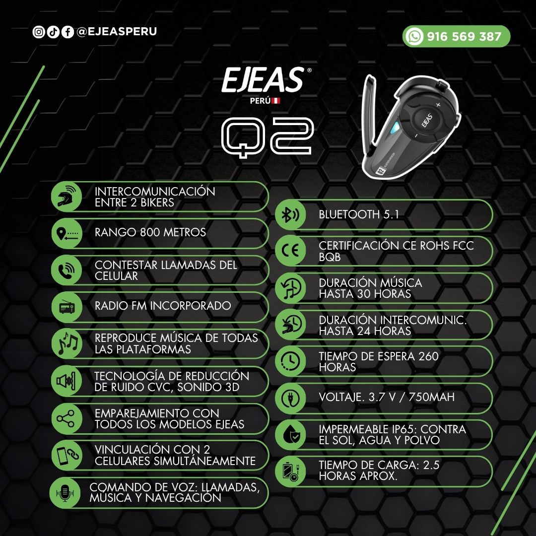 Q2 Intercomunicador bluetooth para casco - Imagen 2