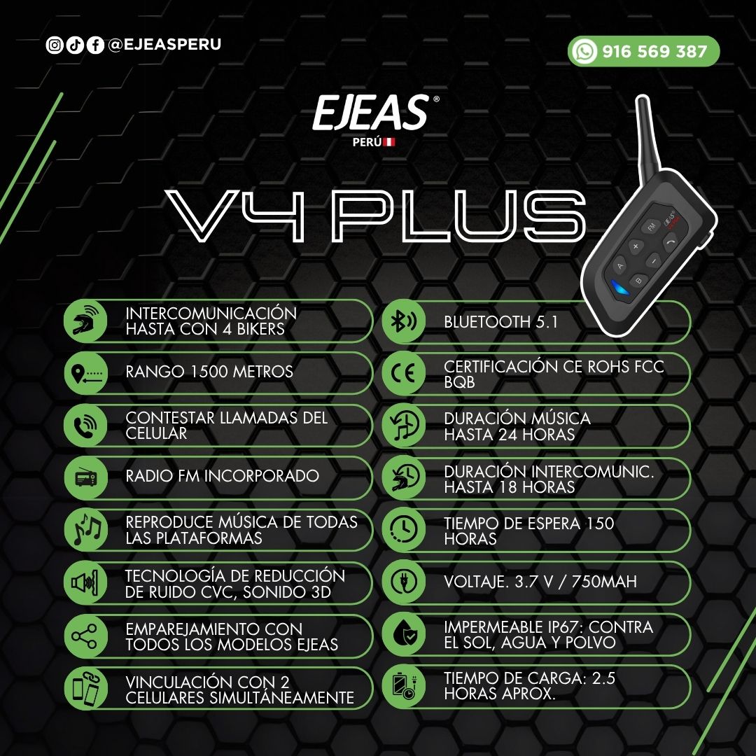 V4PLUS Intercomunicador bluetooth para casco - Imagen 2
