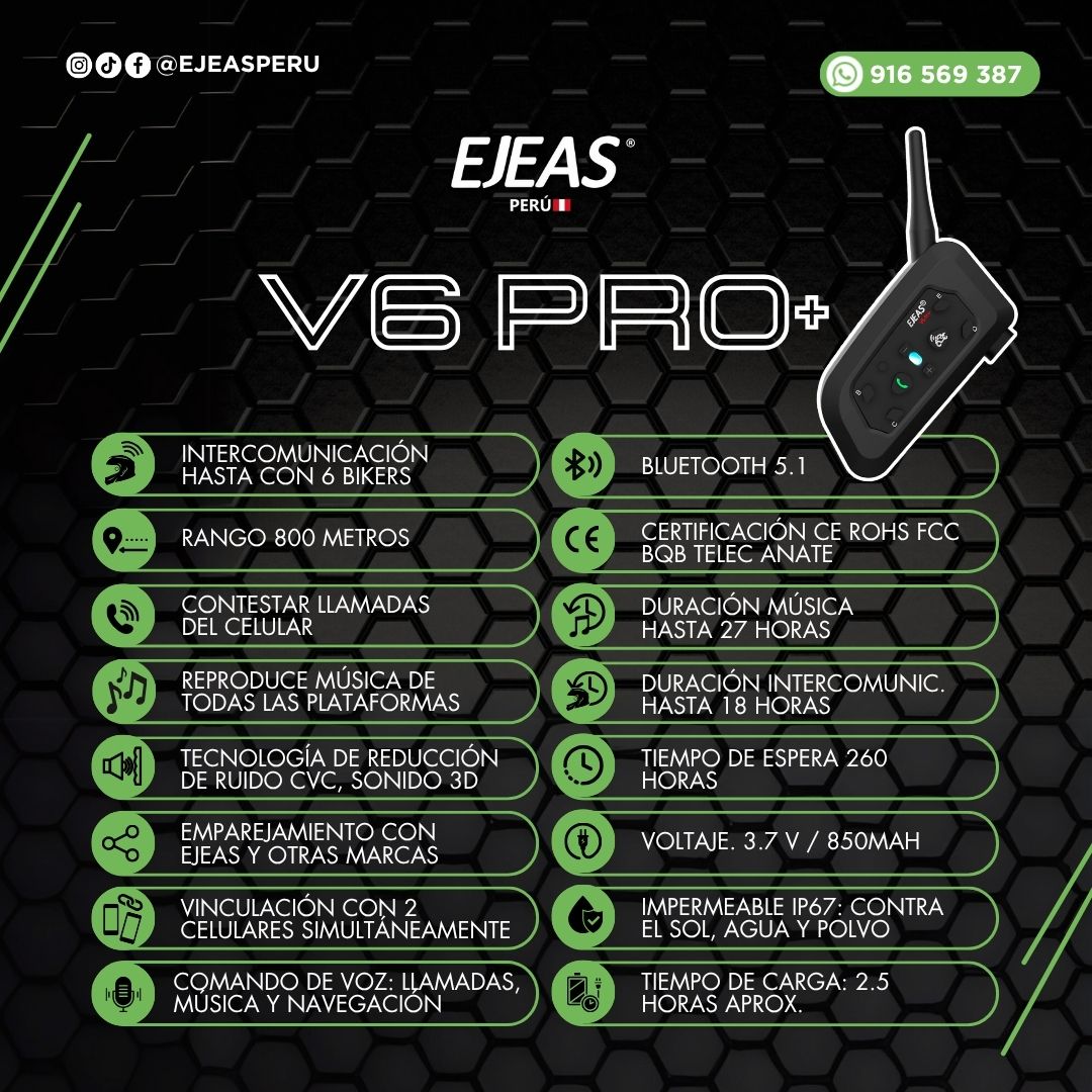 V6PRO+ Intercomunicador bluetooth para casco - Imagen 2